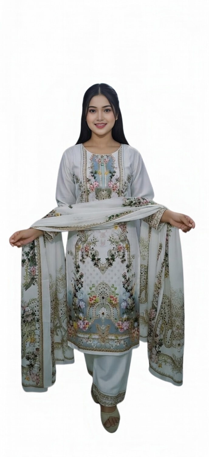 Zamzam 3 Pics Pure Cotton Salwar Kameez - Image 4